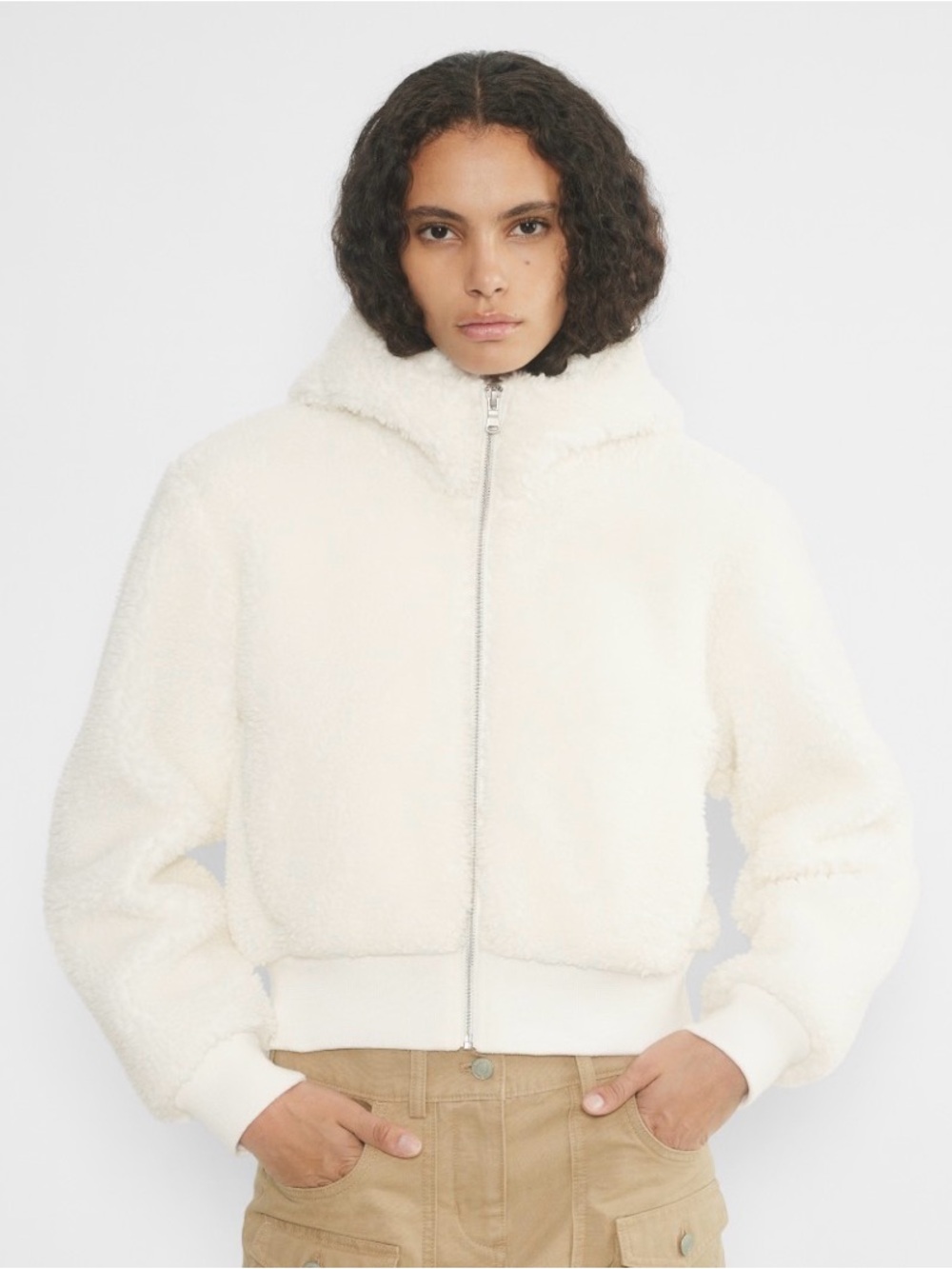 Aritzia Ivory Hooded Sherpa Zip Jacket